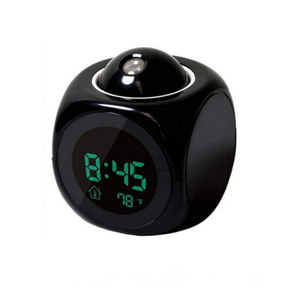 Tabletop Time Display with Voice Projection And Wake-Up Alarm Clock (Black)
